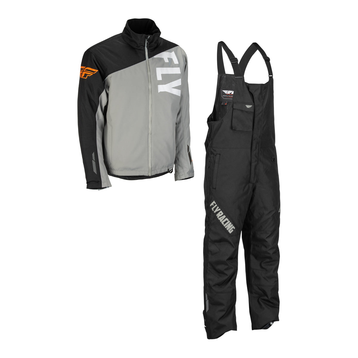 Fly Racing Aurora Snow Jacket/Bib Combo - Grey/Black/Orange - Small Jacket/Bib