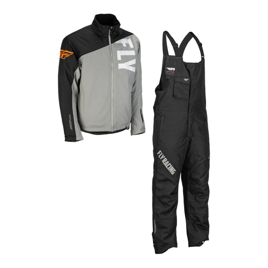Fly Racing Aurora Snow Jacket/Bib Combo - Grey/Black/Orange - Small Jacket/Bib