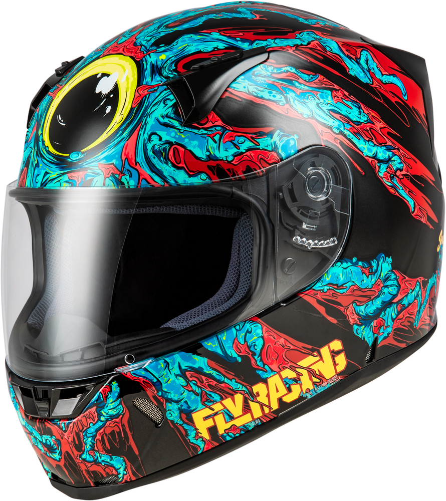 black motorcycle helmet blue lights Fly Racing Revolt Space Creep Helmet Light Blue/Black/Red Xs