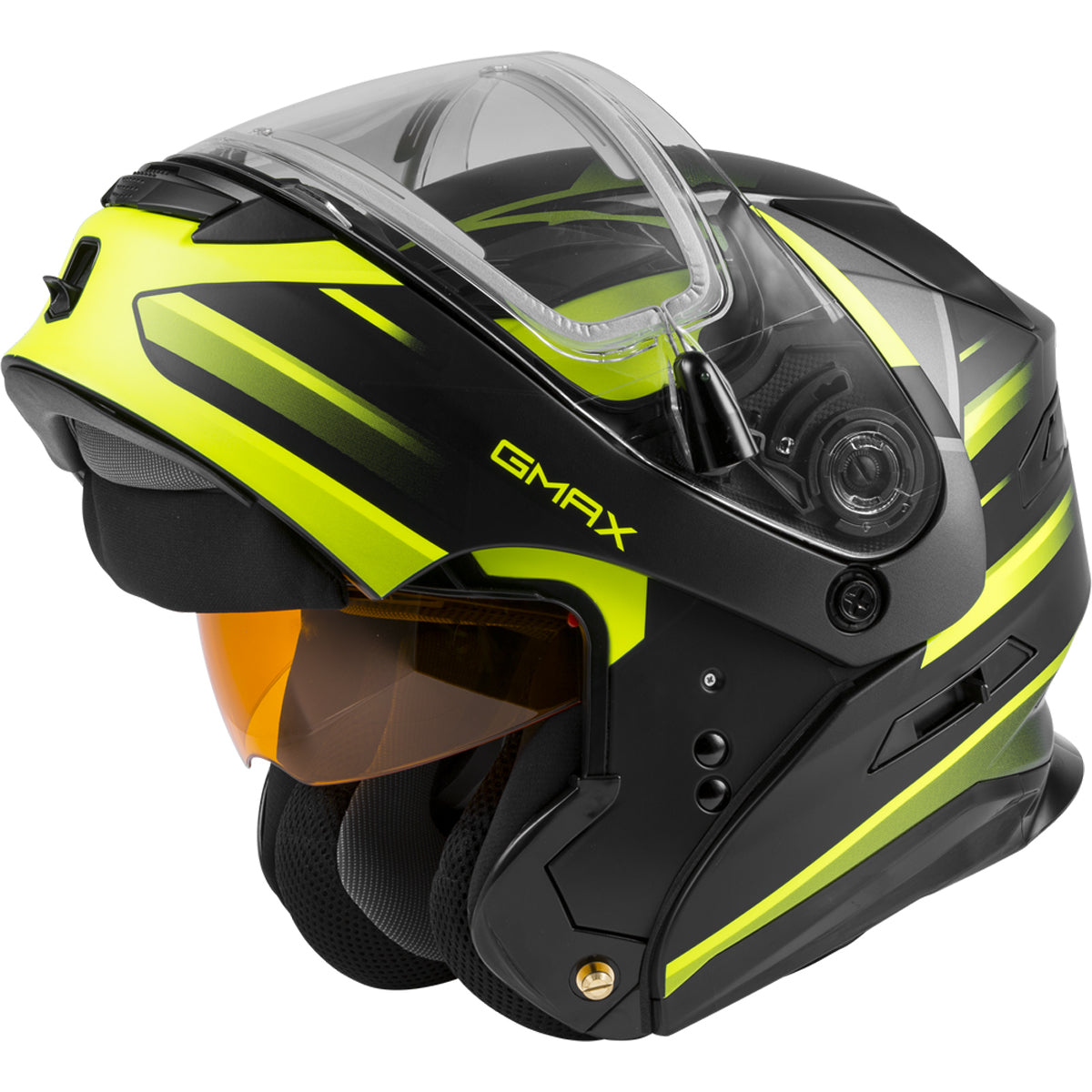 GMAX MD-01S Descendant Modular Dual Lens Electric Shield Snow Helmet - Matte Black/Hi-Vis - E72-6291