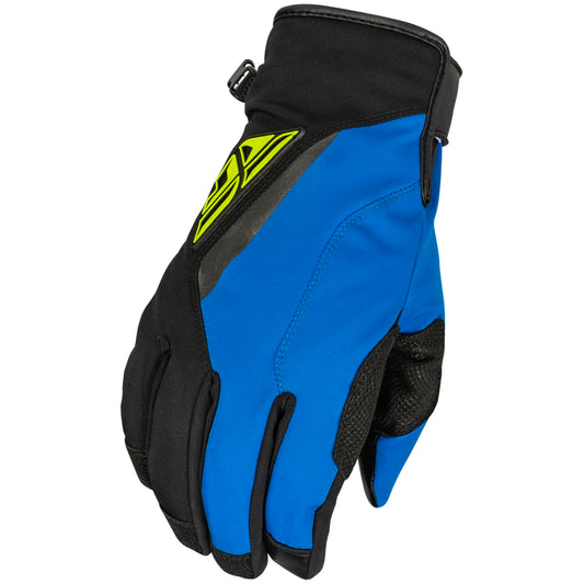 Fly Racing Title Long Cuff Snowmobile Gloves - Black / Blue / Hi-Vis - 371-0612