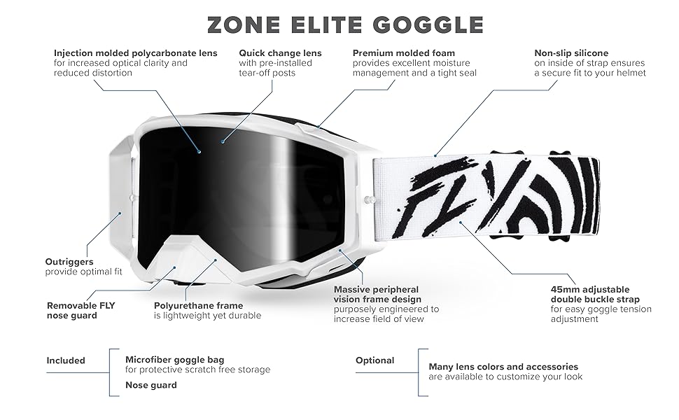 Fly Racing Zone Elite Goggle - Black / Silver (2024)