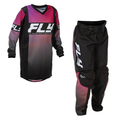 Fly Racing Youth F-16 Jersey & Pant Combo - Black, Red with Purple