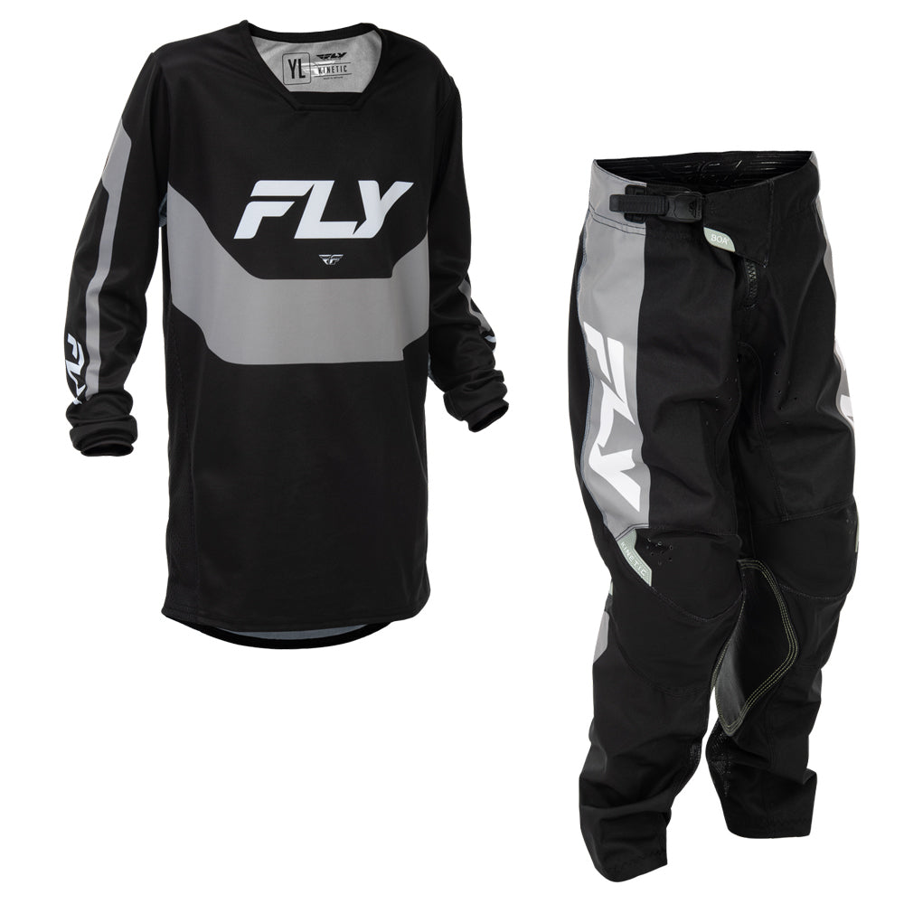 Fly Racing Youth Kinetic Jersey & Pant Combo - Black with Grey