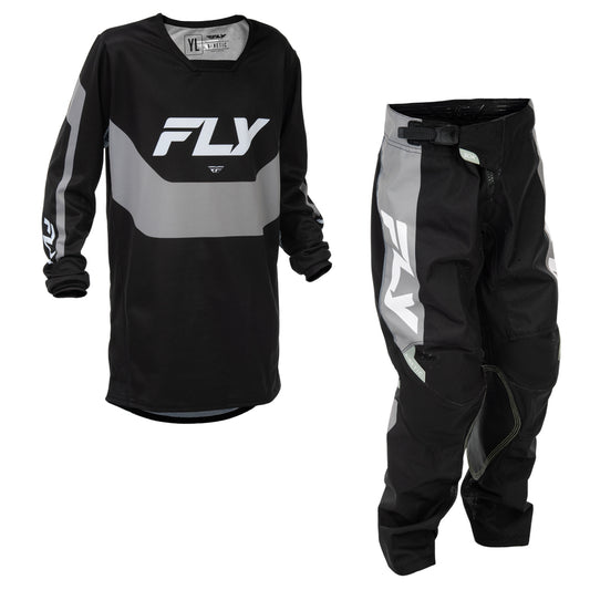 Fly Racing Youth Kinetic Jersey & Pant Combo - Black with Grey
