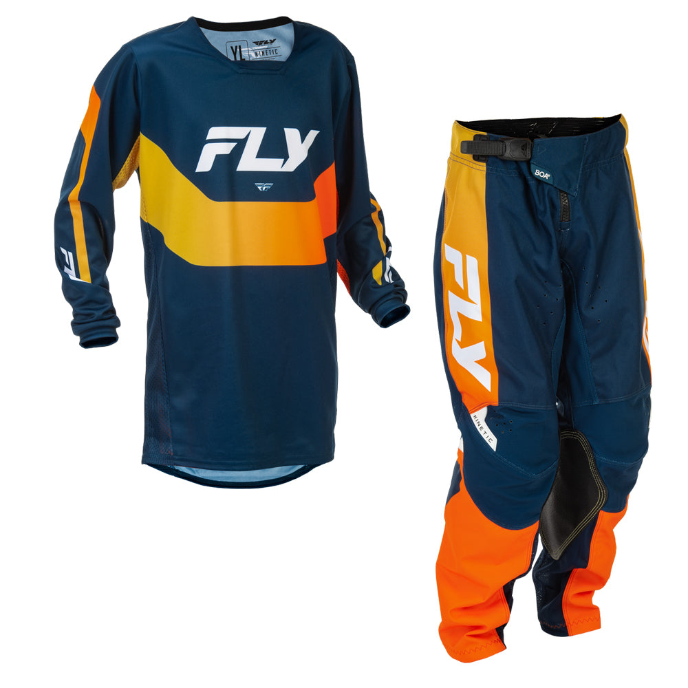 Fly Racing Youth Kinetic Jersey & Pant Combo - Navy with Orange