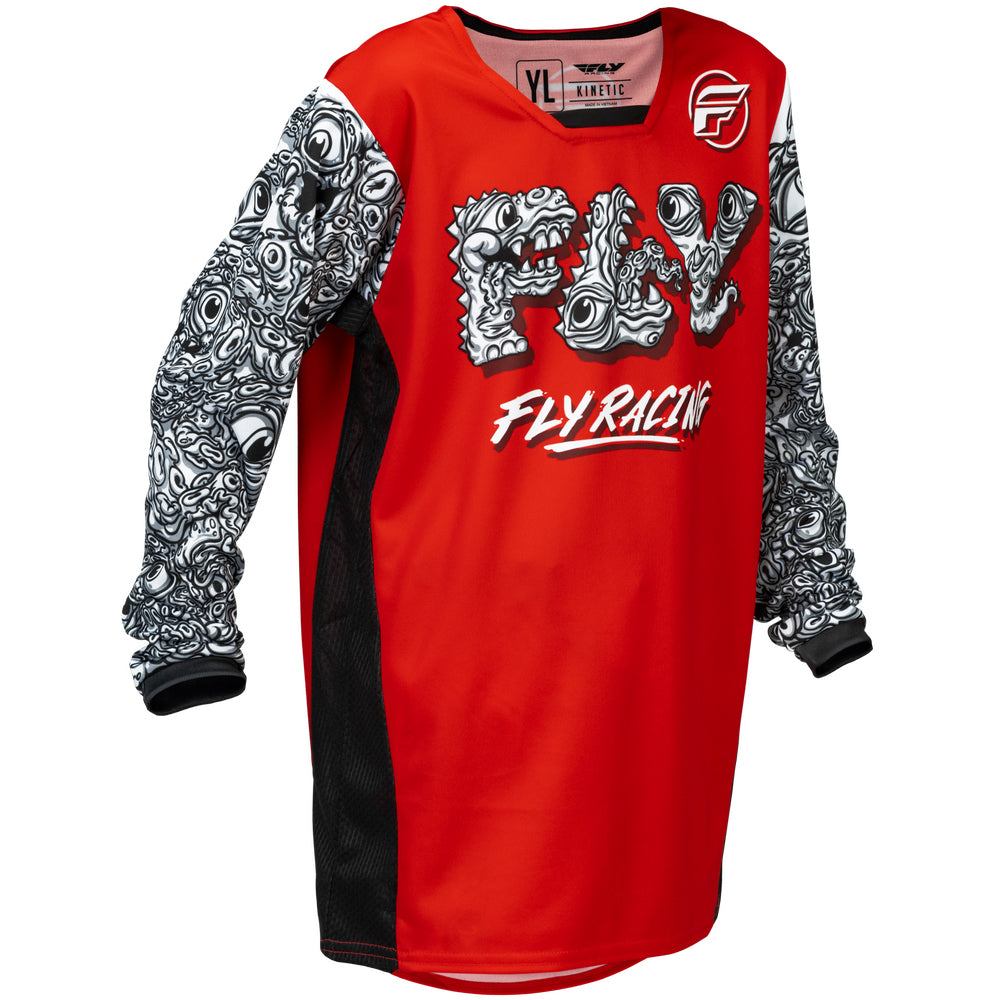 Fly Racing Youth Kinetic Jersey - Mutant - Red, White with Black