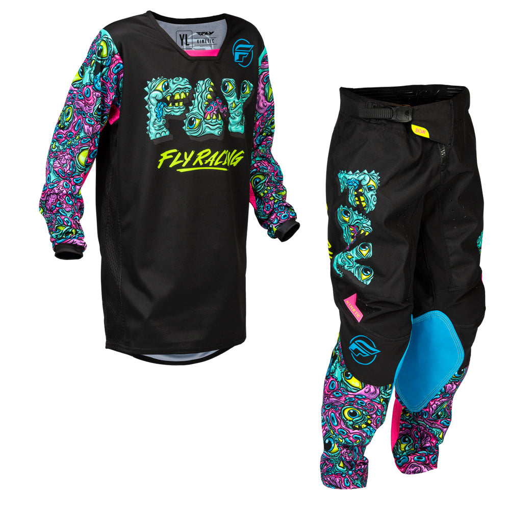 Fly Racing Youth Kinetic Jersey & Pant Combo - Mutant - Black with Multi-Color