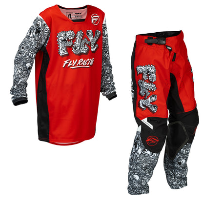 Fly Racing Youth Kinetic Jersey & Pant Combo - Mutant - Red, White with Black