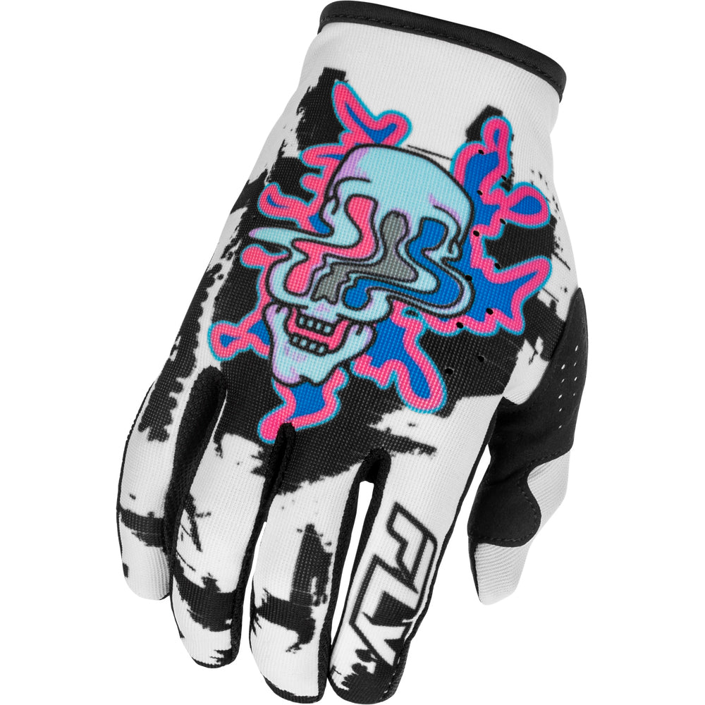 Fly Racing Lite Youth Warp Gloves - White, Blue with Pink