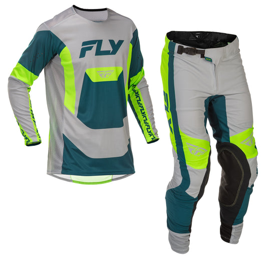 Fly Racing Lite Jersey & Pant Combo - Grey, Lime with Teal