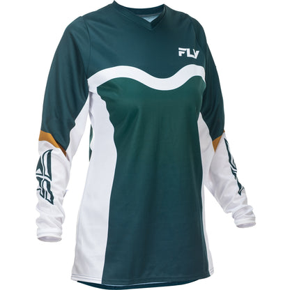 Fly Racing Women's F-16 Jersey - Teal, White with Gold