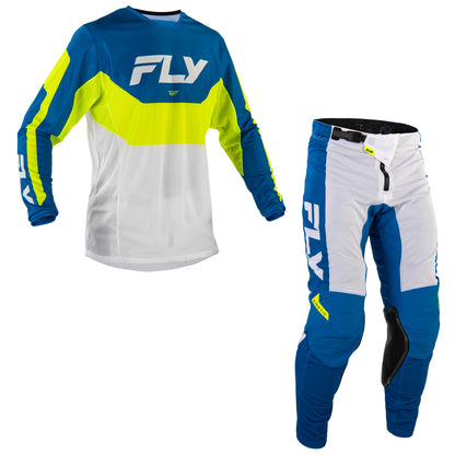 Fly Racing Kinetic Mesh Jersey & Pant Combo - Blue, White with Hi-Vis