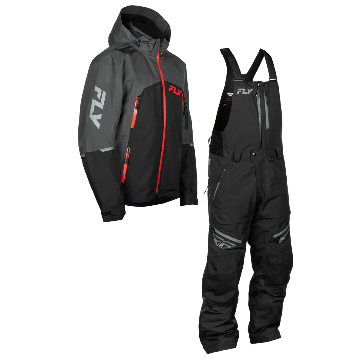 Fly Racing Incline Snow Jacket/Bib Combo - Black with Grey & Red