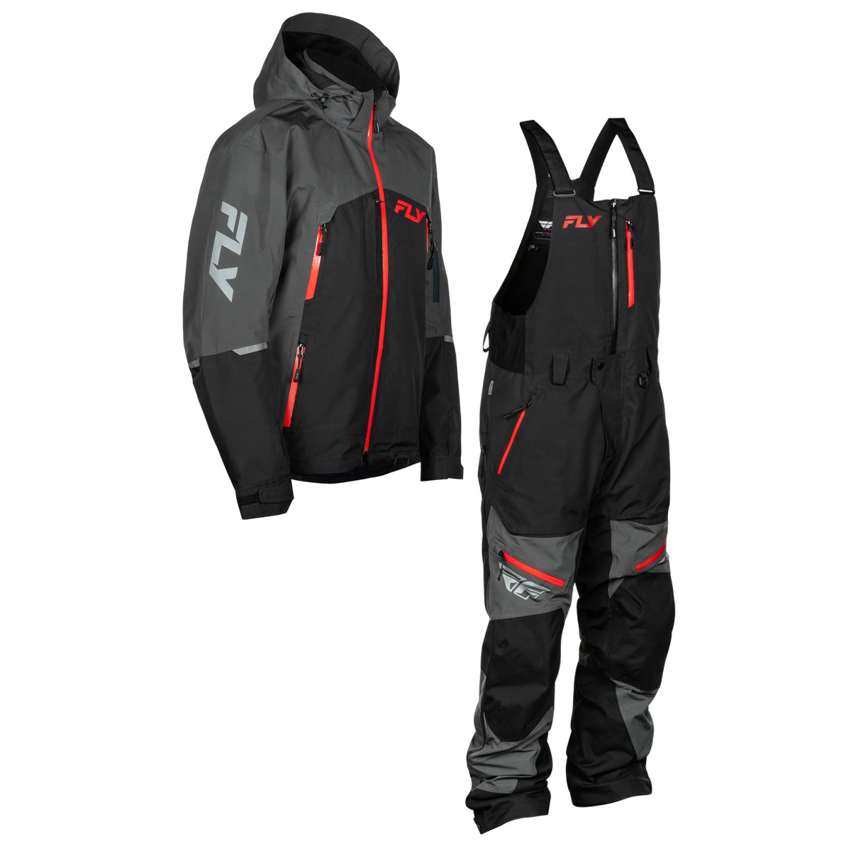 Fly Racing Incline Snow Jacket/Bib Combo - Grey with Black & Red