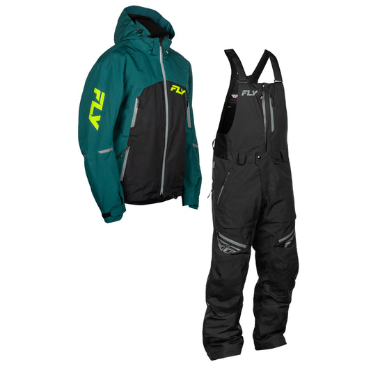 Fly Racing Incline Snow Jacket/Bib Combo - Black with Teal & Hi-Vis
