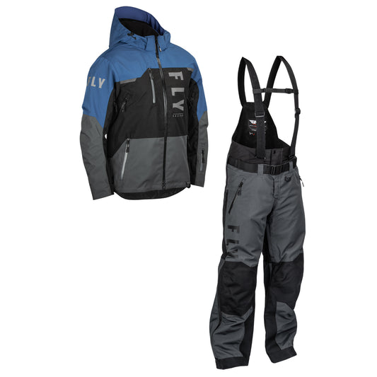 Fly Racing Carbon Jacket/Bib Combo - Black/Grey/Blue - Medium
