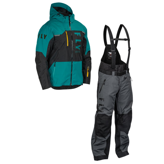 Fly Racing Carbon Jacket/Bib Combo - Black/Teal/Orange/Grey - X-Large