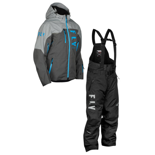 Fly Racing Carbon Snow Jacket/Bib Combo - Grey with Blue and Black