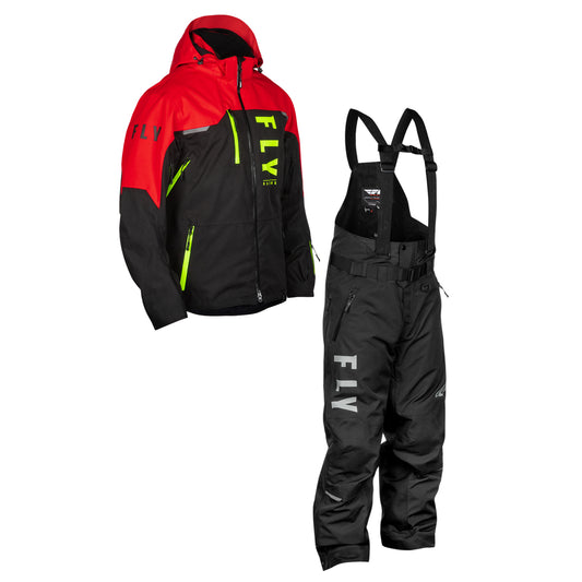 Fly Racing Carbon Snow Jacket/Bib Combo - Red with Hi-Vis and Black