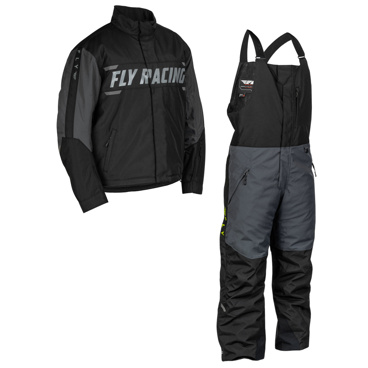 Fly Racing Outpost Snow Jacket/Bib Combo - Hi-Vis with Black & Grey