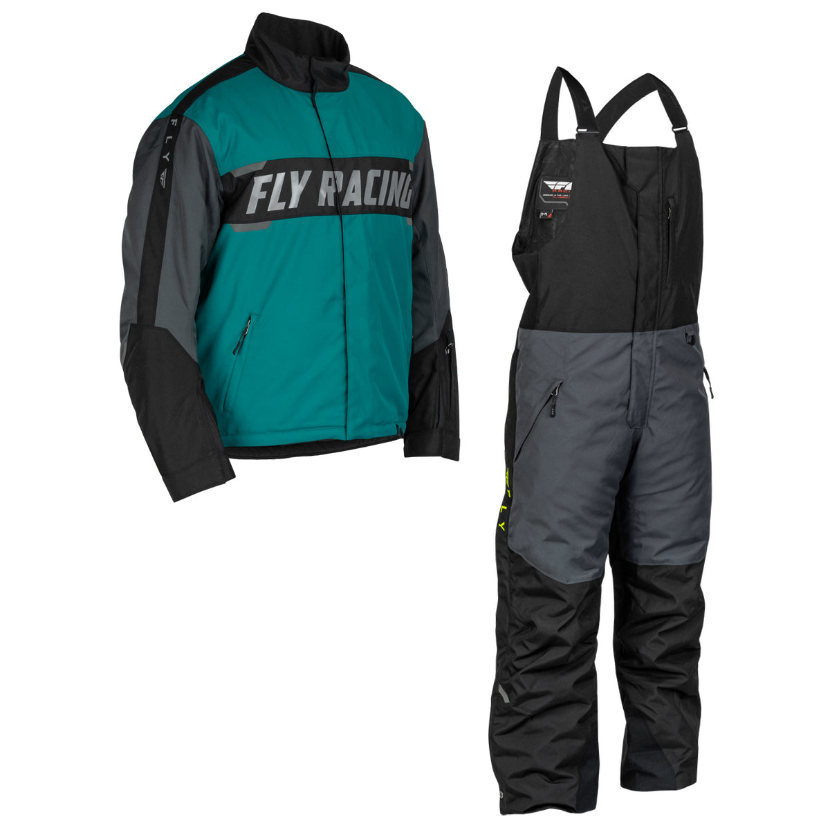 Fly Racing Outpost Snow Jacket/Bib Combo - Teal with Black, Grey & Hi-Vis