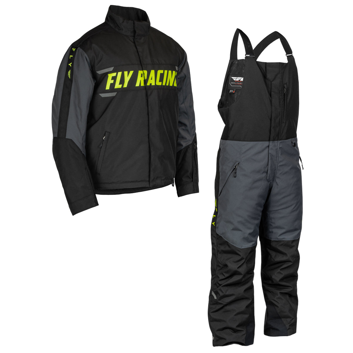 Fly Racing Outpost Snow Jacket/Bib Combo - Black with Grey & Hi-Vis