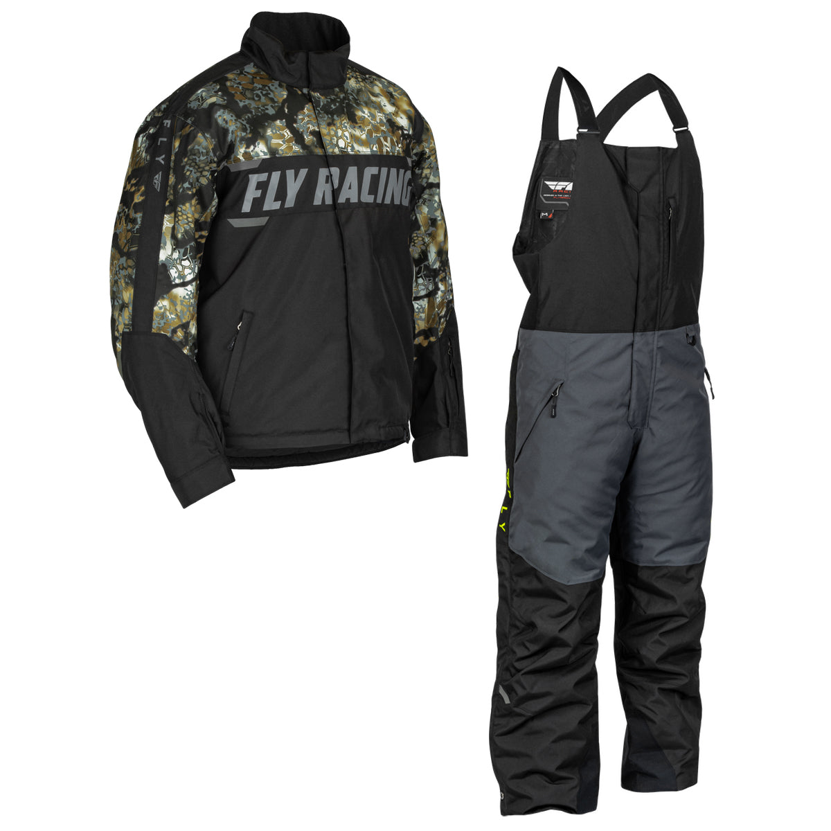 Fly Racing Outpost Snow Jacket/Bib Combo - Obskura Skyfall with Black, Grey & Hi-Vis