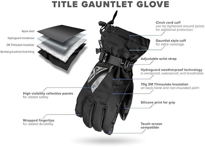 Fly Racing Title Gauntlet Snowmobile Gloves - Black / Grey - 371-0601