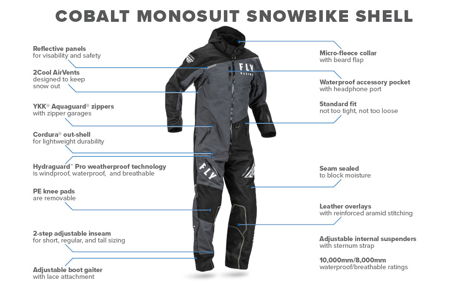Fly Racing Cobalt Snowbike Monosuit Shell  - Black / Grey - 470-4355