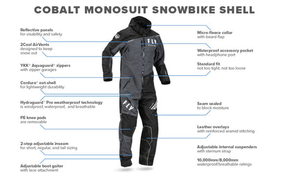 Fly Racing Cobalt Snowbike Monosuit Shell  - Black / Grey - 470-4355