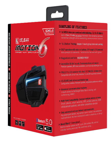 UClear Motion 6 Bluetooth Helmet Audio System - Single Kit