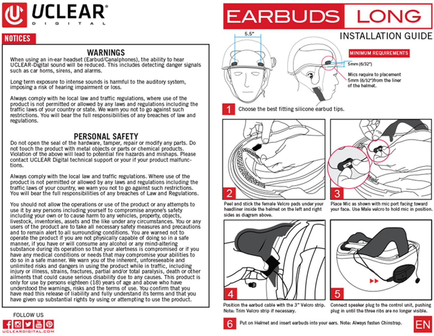 UClear Long Earbuds – For HBC/AMP Bluetooth Systems
