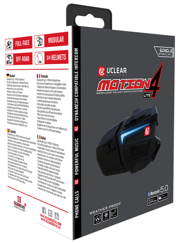 UClear Motion 4 Lite Bluetooth Helmet Audio System - Single Kit